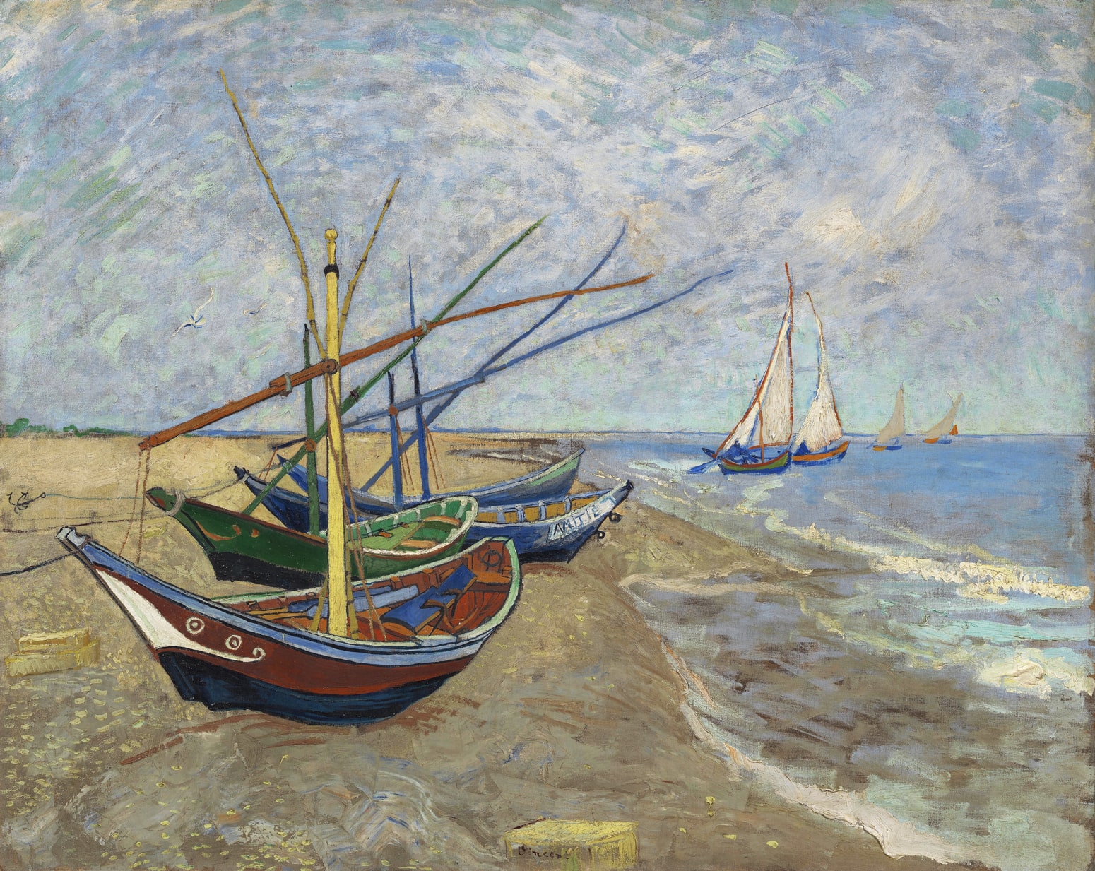 Zvejas Laivas Sentmarī Pludmalē - Vinsents van Gogs